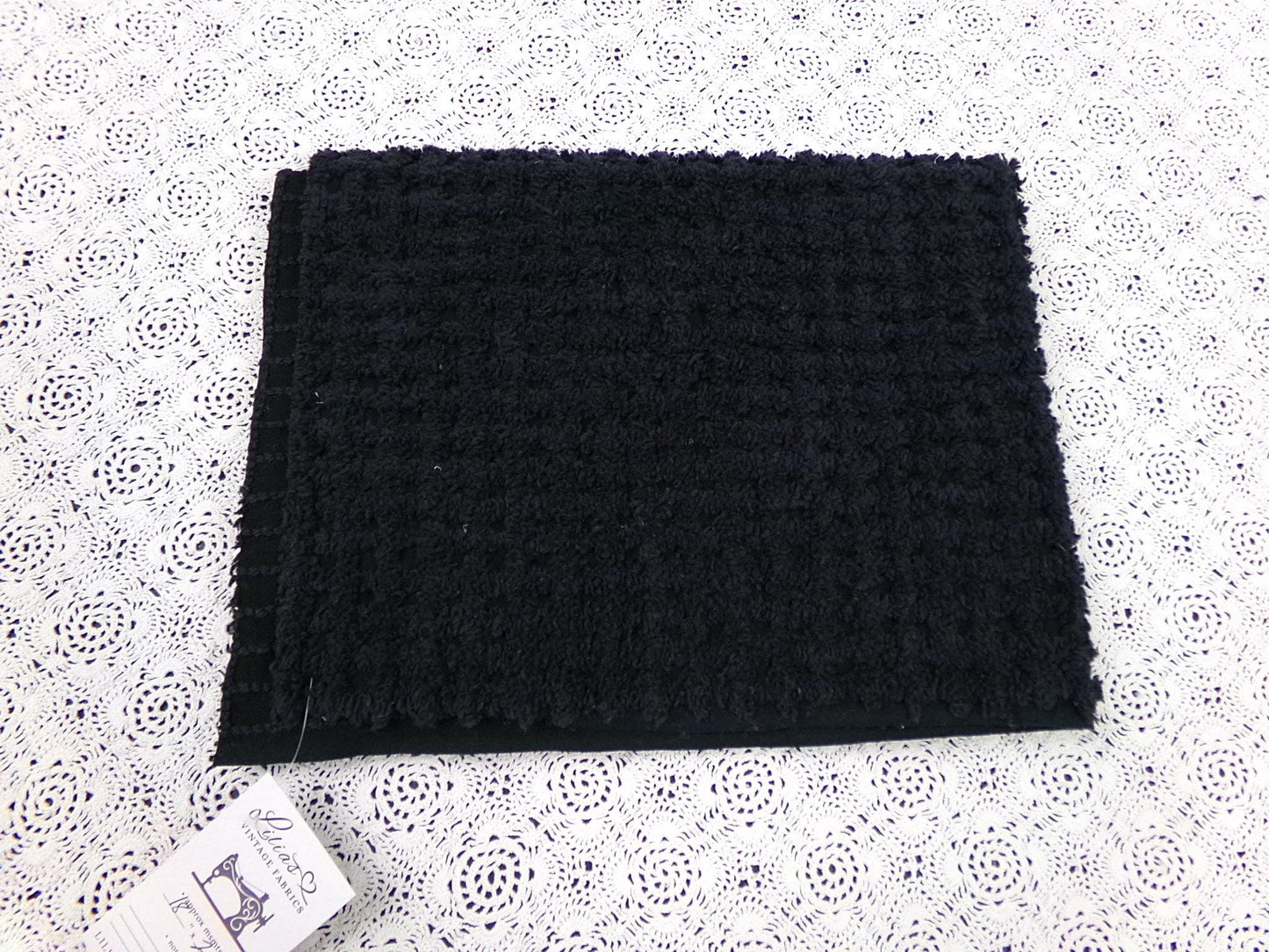 Black Vintage Chenille Fabric 18x24" Plush Waffle Grid Quilt Material