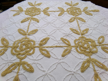 Vintage Tufted Chenille Fabric Piece, Directional Golden Rose Sewing & Quilt Material 22" x 26"