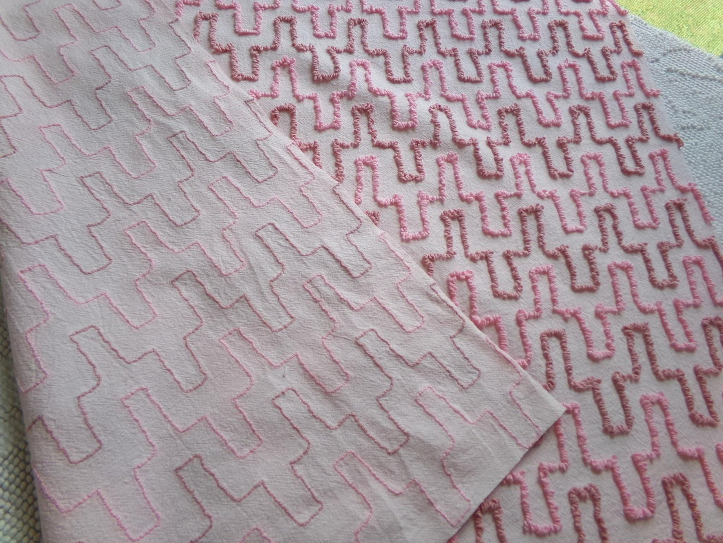pink skyscrapers vintage chenille fabric: textured 20" x 24" cut piece of sewing material