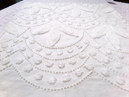 Dainty Vintage Chenille Fabric, Creamy Botanical Leaf Pearl Dots, 20x20" Piece