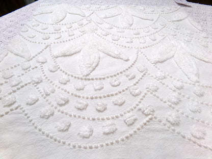Dainty Vintage Chenille Fabric, Creamy Botanical Leaf Pearl Dots, 20x20" Piece
