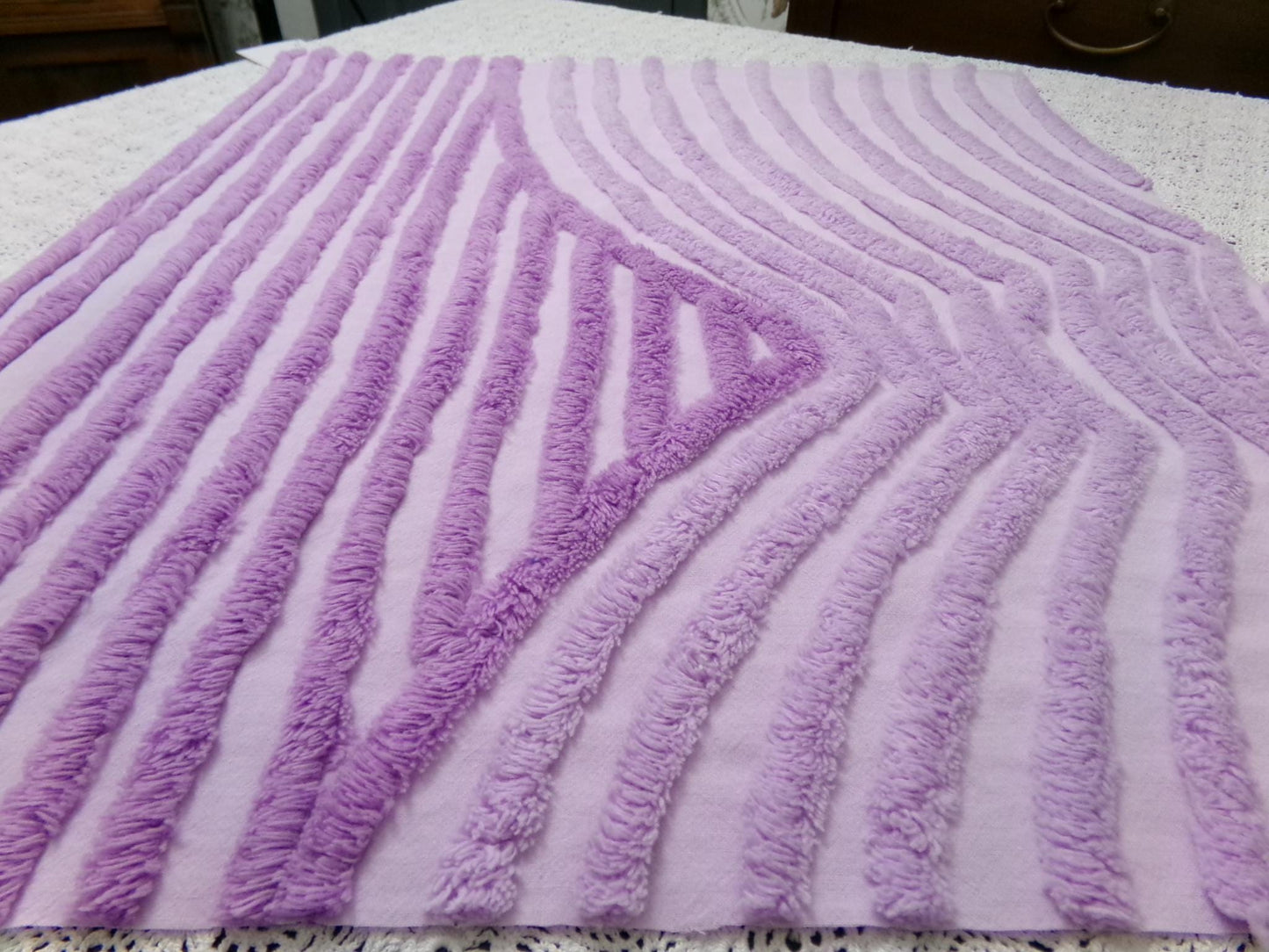 Lavender Vintage Chenille Fabric, Optic Geometric Design, 19x22" Piece
