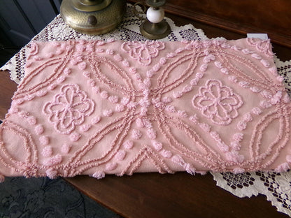 Shabby Cottage Style Vintage Chenille Fabric, geometric floral design, sewing craft quilt material 25" x 21" piece