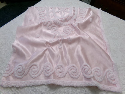 Vintage Pink Satin Chenille Fabric, Shabby Chic Sewing Material 23" x 22" Piece