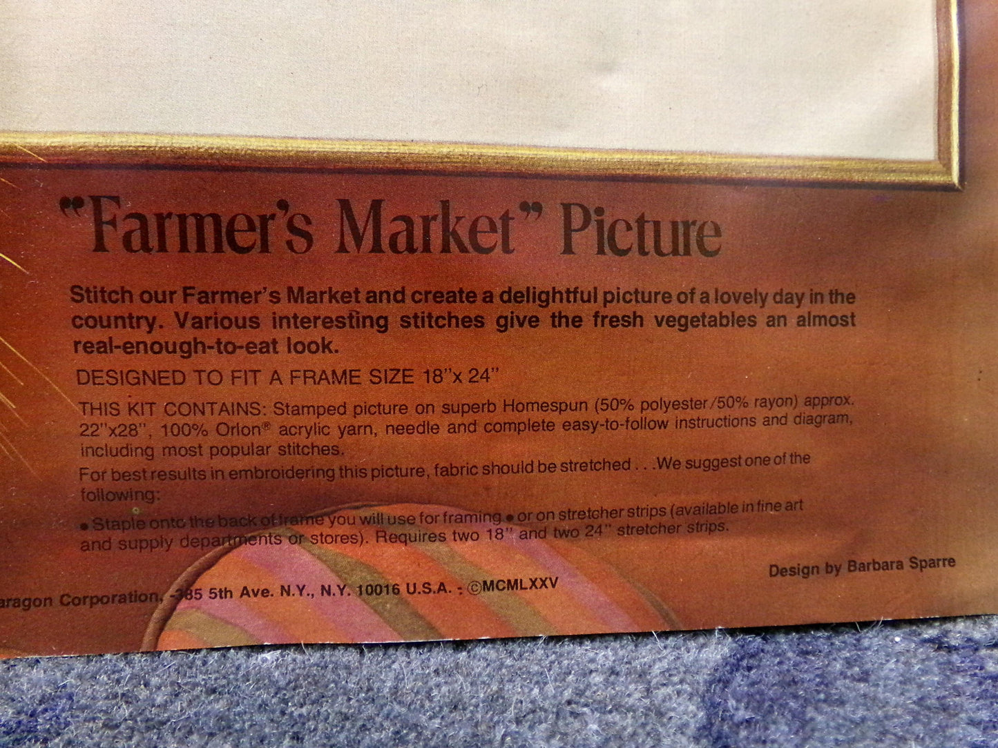 FARMER'S MARKET Vintage Crewel Embroidery Kit, Paragon Needlecraft Creative Stitchery 0223, Barbara Sparre 1970s Design