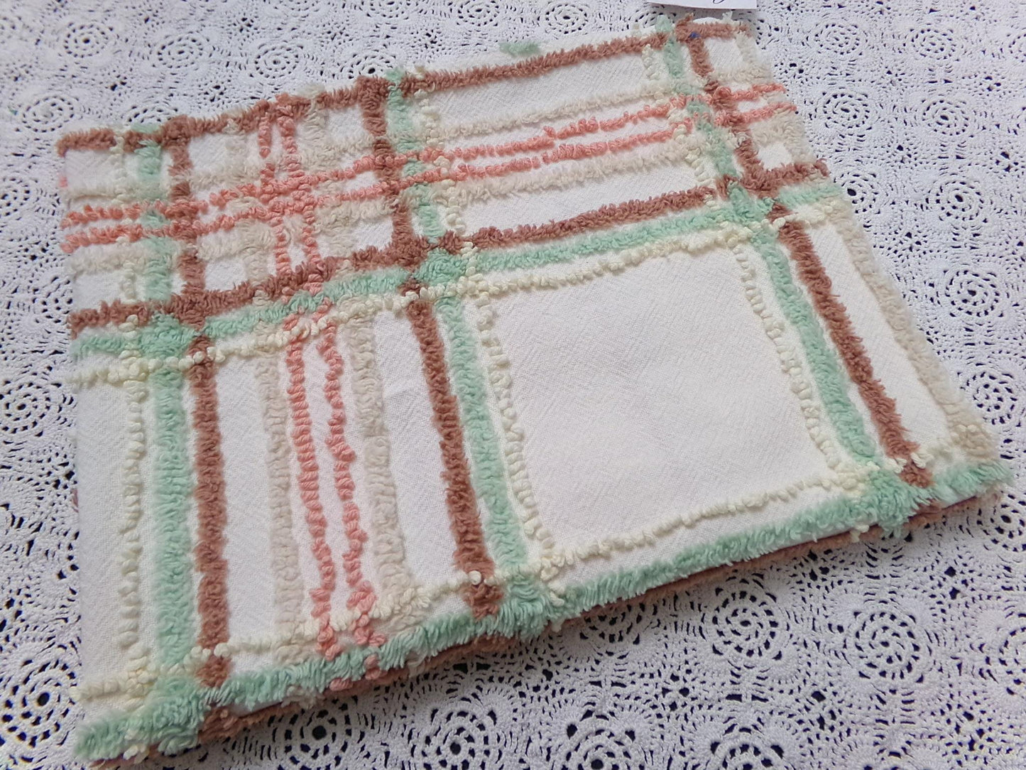 country plaid vintage chenille bedspread fabric cotton sewing material 20.5x26"
