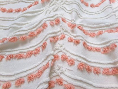 Peach Dot Swags Vintage Chenille Bedspread Fabric, White Cotton Sewing Material, 15" x 30"