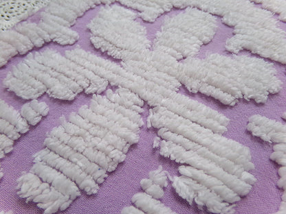 Lavender White Vintage Chenille Fabric Piece 25x26" Daisy Diamond Geometric