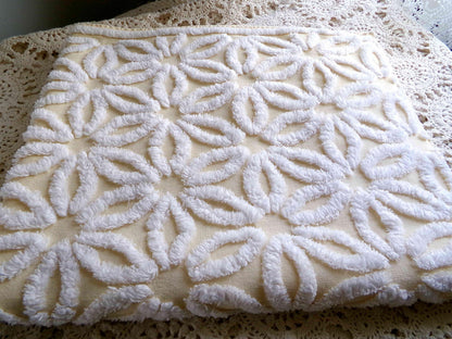 Vintage Chenille Fabric Piece, Gentle Golden Yellow & White Daisy, 24" x 20" inches, Pretty in Quilts, Pillows, Doll Blankets