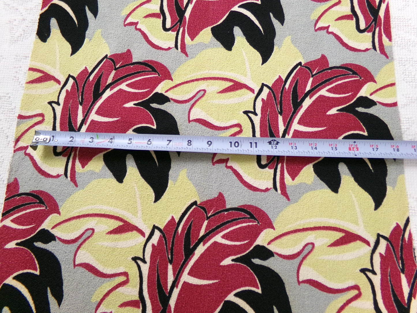 Vintage Barkcloth Fabric Panel MONSTERA Tropical Leaf Mid Century Modern 19" x 29"