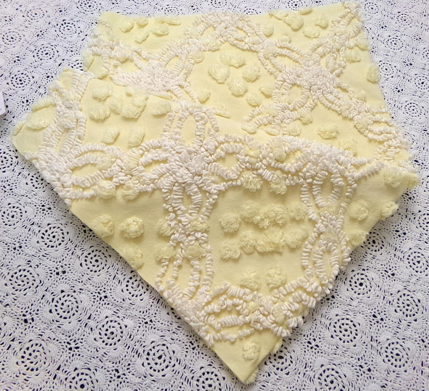 Cheerful Vintage Chenille Bedspread Fabric sunny yellow quilt material 20" x 24"
