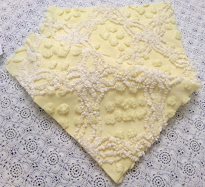 Cheerful Vintage Chenille Bedspread Fabric sunny yellow quilt material 20" x 24"