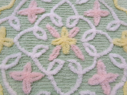 Vintage Chenille Fabric Piece, Mint Green Floral Cottage Chic Quilt Material 24" x 38"