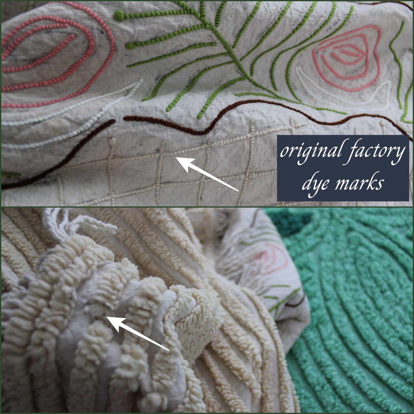 Shabby Sculpted Floral Cake vintage Mocha Chenille Bedspread ACRYLIC TRICEL, Twin Sz