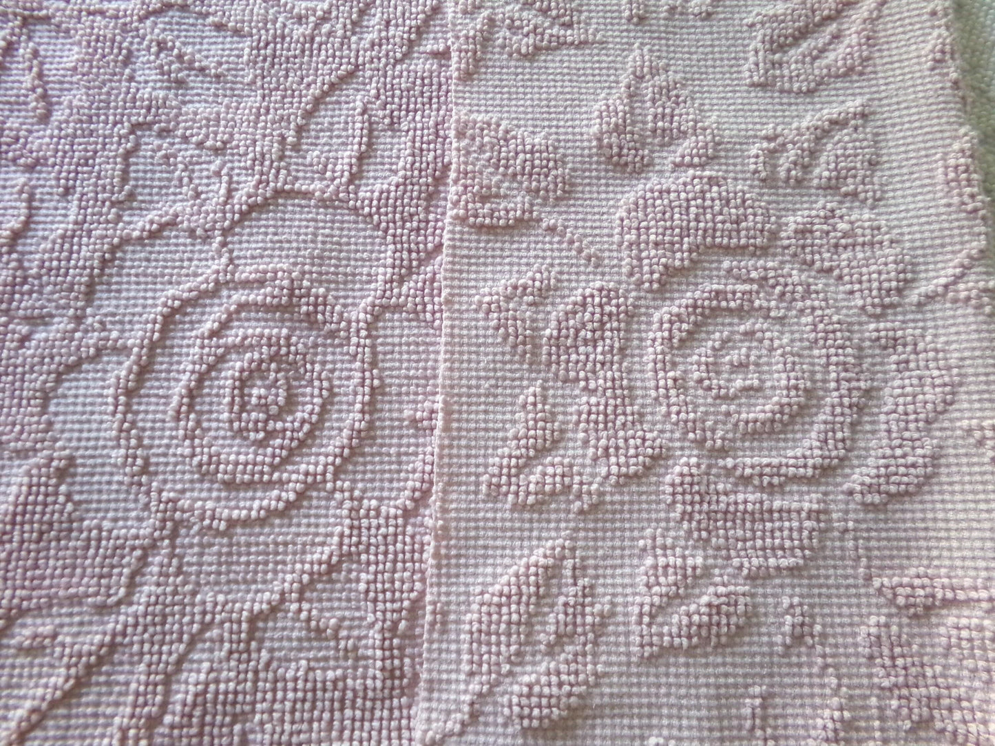 Rose Mist Vintage Woven Chenille Fabric, 24" x 20" Inch Reversible Piece, 100% Cotton, Hobnail Imperial Roses Pattern, Ideal in Quilts
