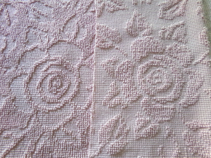 Rose Mist Vintage Woven Chenille Fabric, 24" x 20" Inch Reversible Piece, 100% Cotton, Hobnail Imperial Roses Pattern, Ideal in Quilts