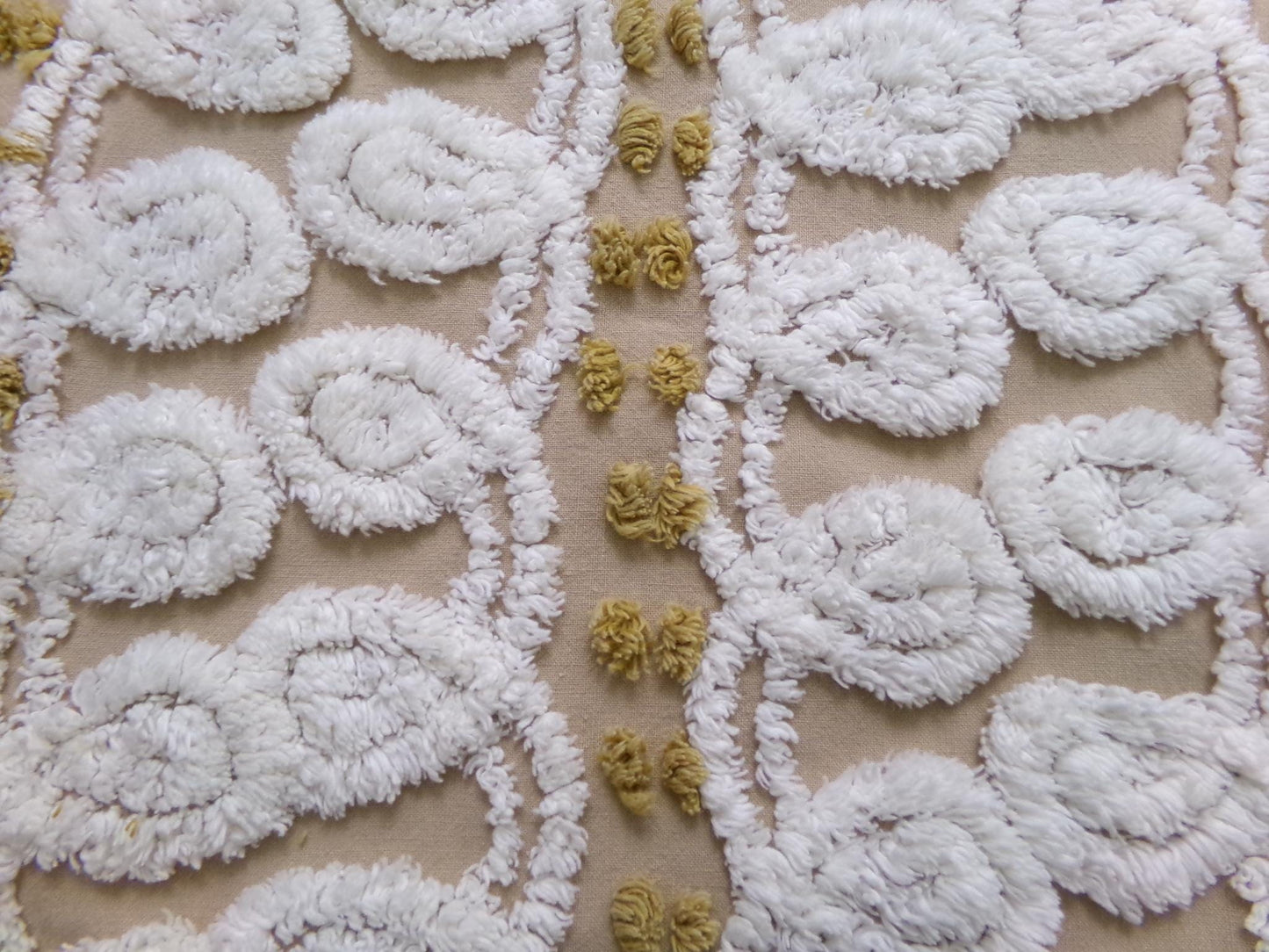 Vintage Chenille Fabric, Creamy Caramel White Dot Swirl Design 12x38" Pc