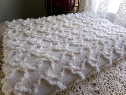 Neutral Cream Vintage Chenille Fabric, Texturized Squiggle Cotton Material, 20" x 25" inch Piece, Neutral Vintage Fabric for Quilts, Pillows