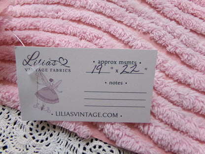 cotton candy pink vintage chenille bedspread fabric ultra plush ripple tufts 19" x 22"