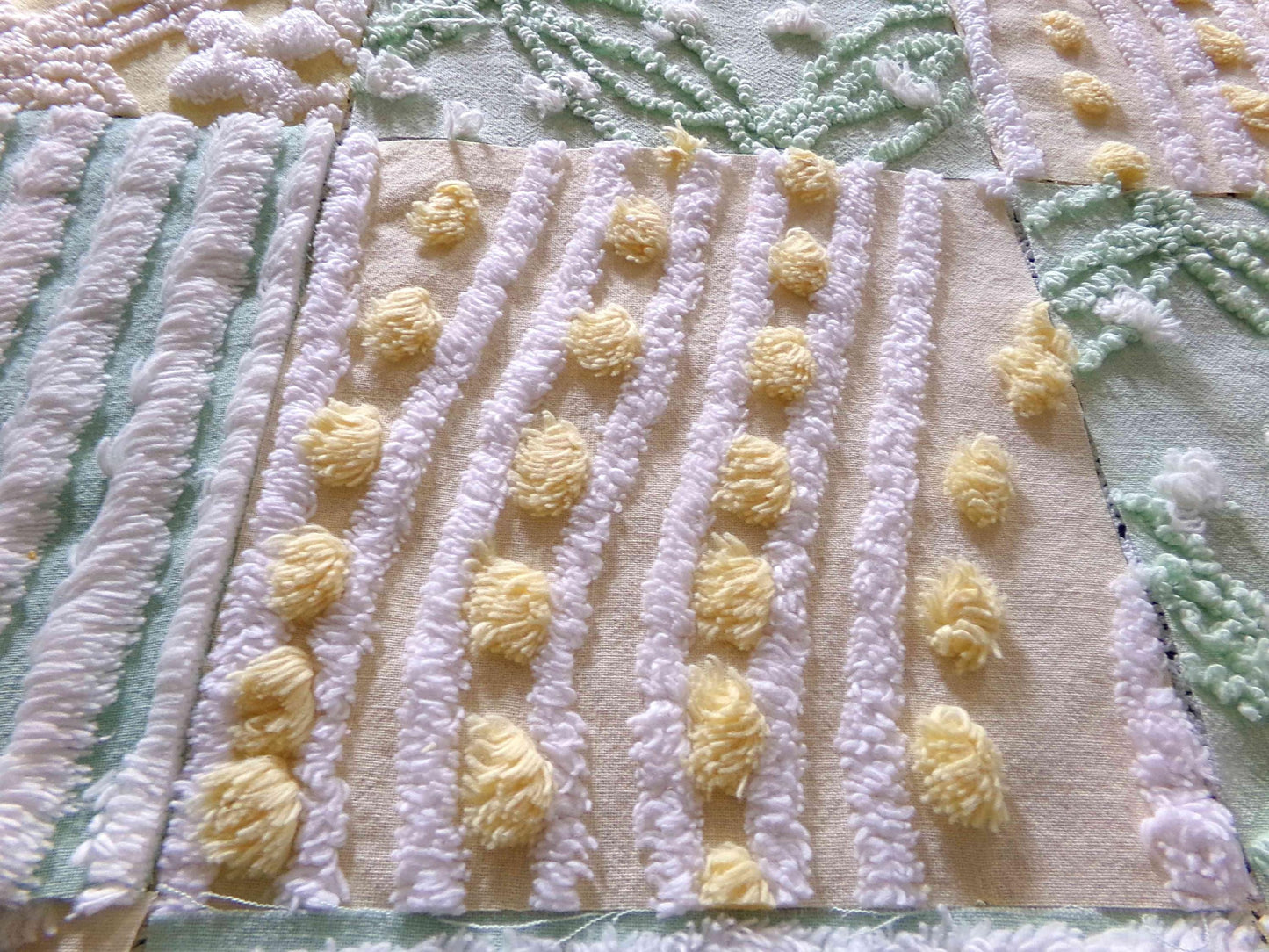 Fern & Flora Vintage Chenille Fabric Squares Set of 17 Blocks, 6" inch ea, Cheery Stripes, Dots Geometric Designs