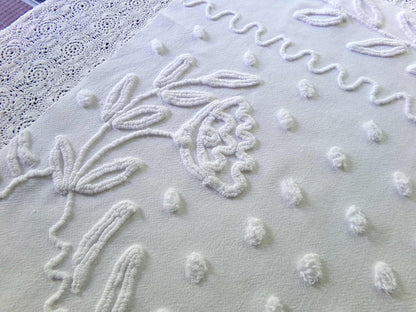 Elegant White Vintage Chenille Fabric, 20" x 23" inch Piece of Sewing Material for Quilts & Crafts