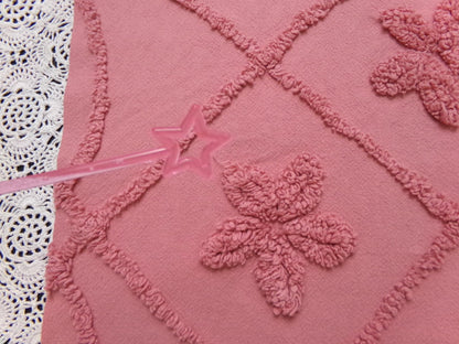 Vintage Chenille Fabric Dusty Rose Pink Tufted Floral Diamond Lattice Pattern 19x23"