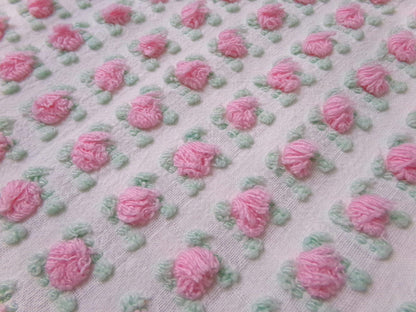 Popular Pink Rosebud Vtg Chenille Bedspread Fabric Rose Quilt Material 18x24"