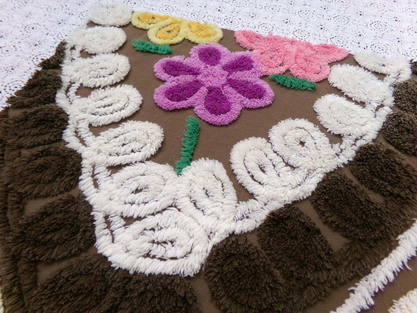chocolate cake vintage chenille bedspread fabric 16x17.5"