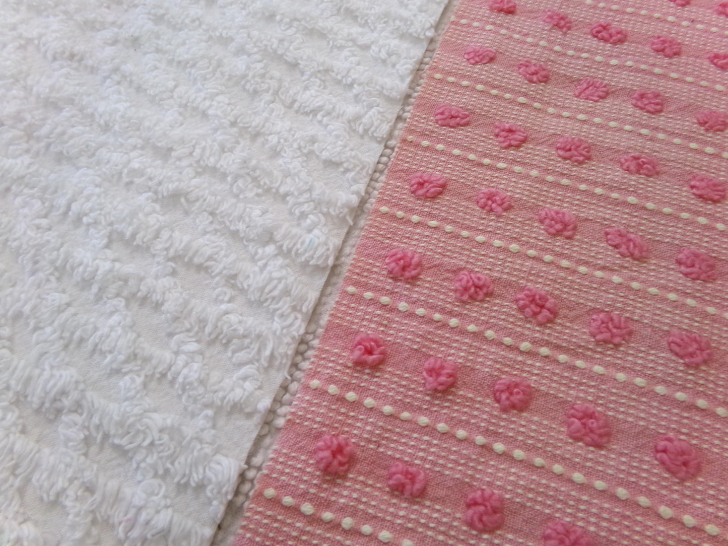 Vintage Chenille Fabric Bundle in Pink Dot & White Lattice, 2 Pieces 12" x 18" each | Quick Stash Builder for Fiber Arts, Quilting