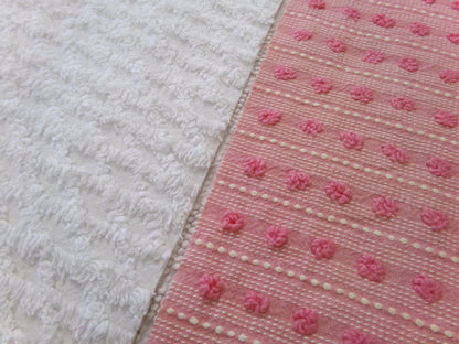 Vintage Chenille Fabric Bundle in Pink Dot & White Lattice, 2 Pieces 12" x 18" each | Quick Stash Builder for Fiber Arts, Quilting