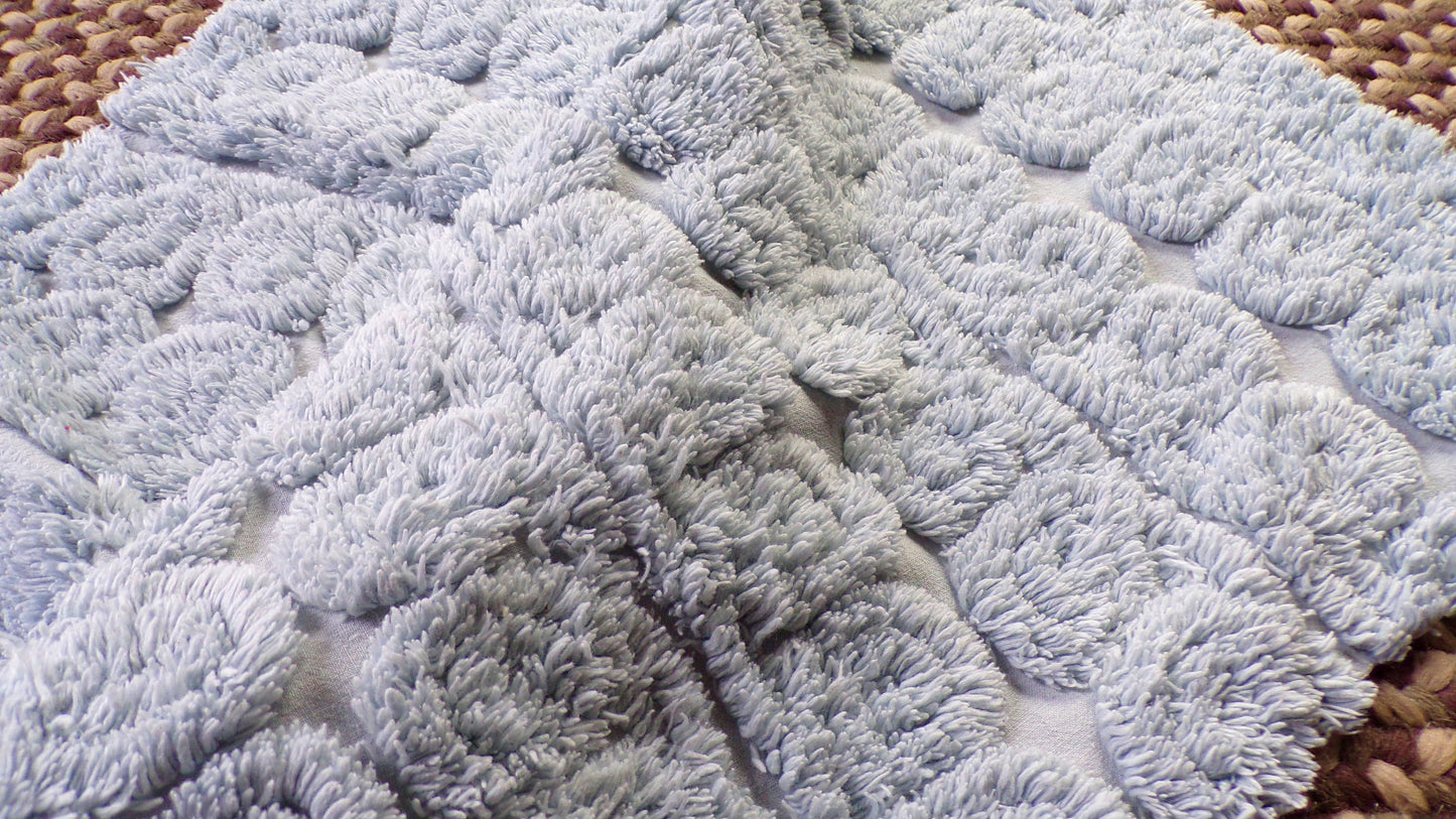 Plush Swirl Tuft Vintage Chenille Bedspread Quilt Fabric, 21" x 25" inch Piece; Stardust Blue Curlicues