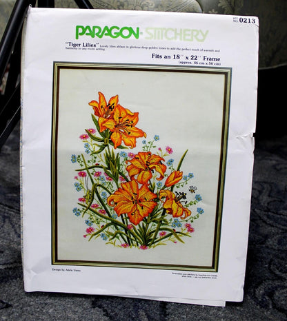 TIGER LILIES Vintage Crewel Embroidery Kit Boho Lily Floral Paragon Stitchery 0213