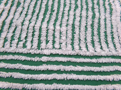 Green & Snow White Vintage Chenille Bedspread Fabric, Geometric Stripes 15" x 26" piece
