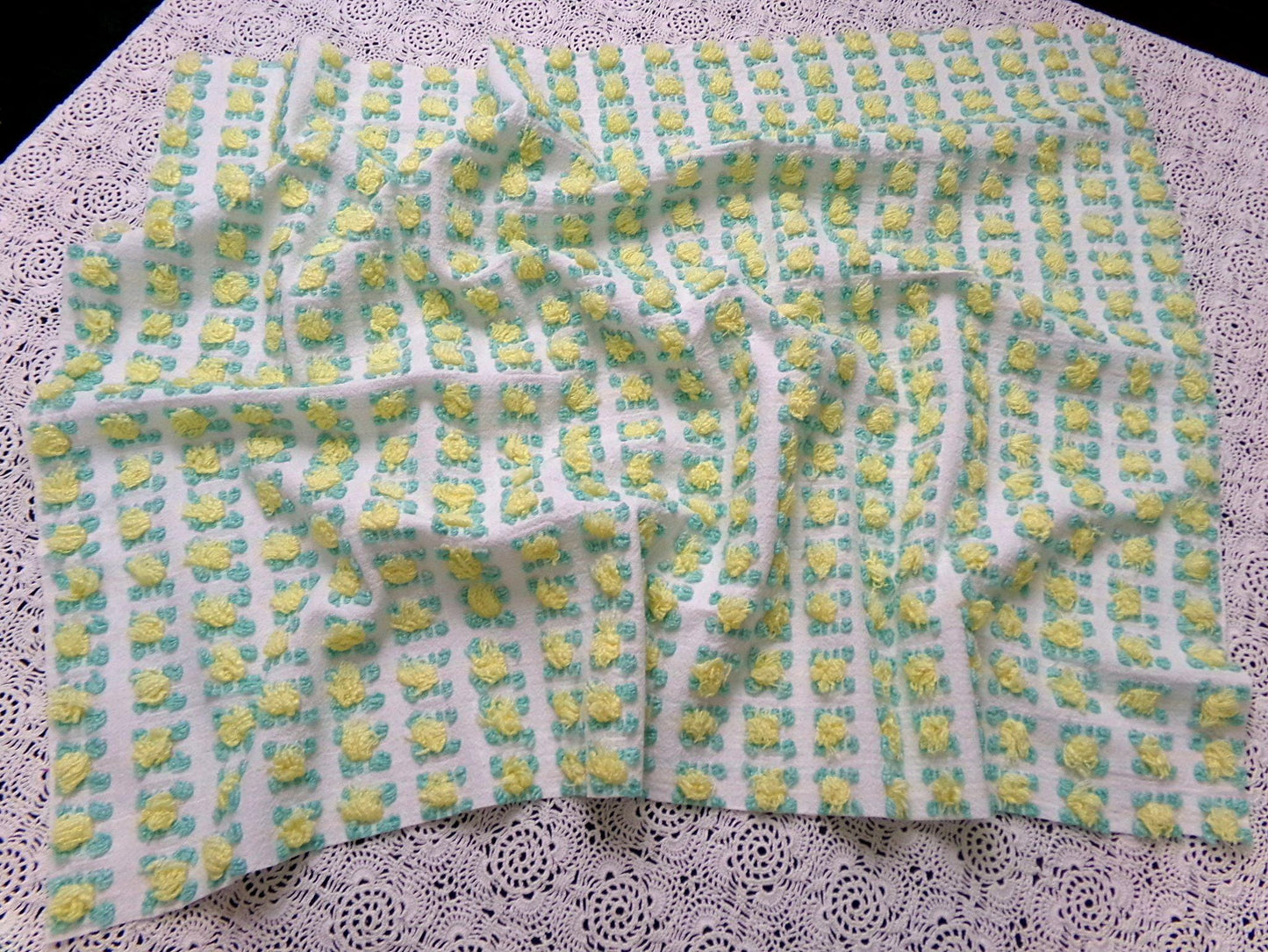 Cottage Rosebud Vintage Chenille Fabric Bouncy Bright Yellow Roses 18x24"