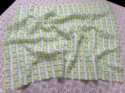 Cottage Rosebud Vintage Chenille Fabric Bouncy Bright Yellow Roses 18x24"