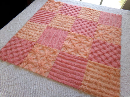 peach sorbet vintage chenille fabric squares, set of 16 plush soft tufted 6" quilt blocks