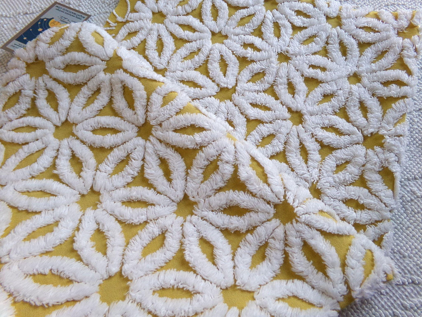 sunflower gold vintage chenille fabric tufted white daisy 20x24" boho quilt material