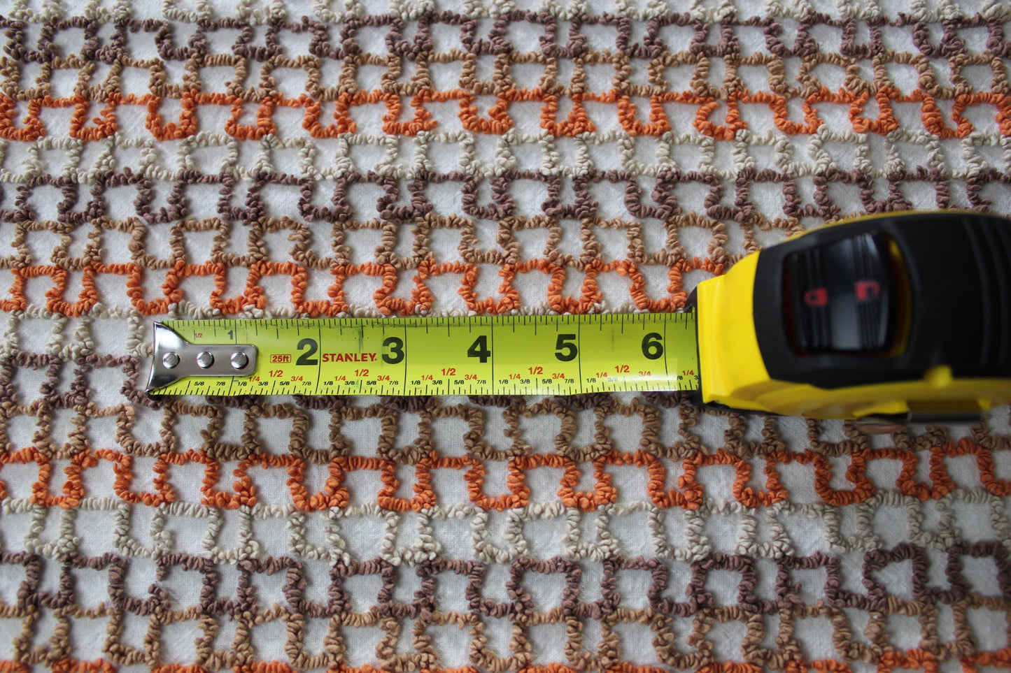 best boho colors vintage chenille fabric, fun pattern for small totes & bags, 20" x 24" inch piece, orange, mocha, chocolate, sand colors