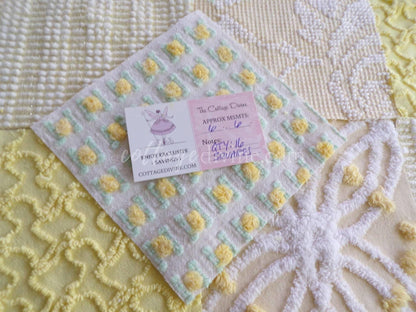 Cheerful Chenille Quilt Squares Set from Vintage Bedspread Fabric, 17 Blocks, 6" x 6" inch, Sunny Yellows