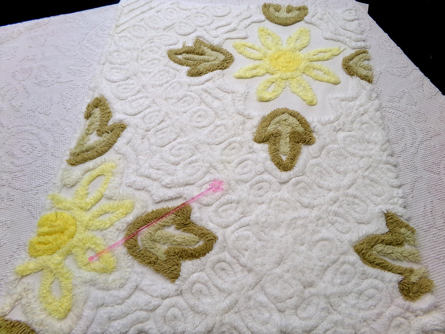 shabby sunflower vintage chenille fabric, 25" x 20" cut piece of quilt material for crafts, sewing