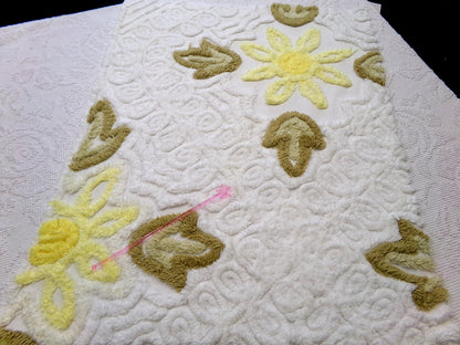 shabby sunflower vintage chenille fabric, 25" x 20" cut piece of quilt material for crafts, sewing