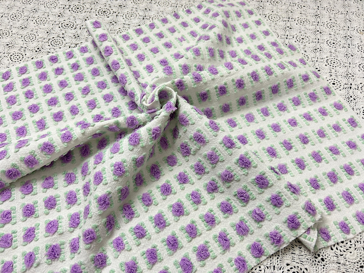Rosebud Vintage Chenille Bedspread Fabric 18x22" Shabby Purple Roses