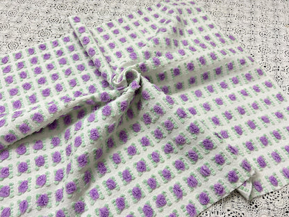 Rosebud Vintage Chenille Bedspread Fabric 18x22" Shabby Purple Roses
