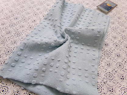 Light Blue Vintage Chenille Fabric, Polka Dot & Dash Design, 18x24" Piece