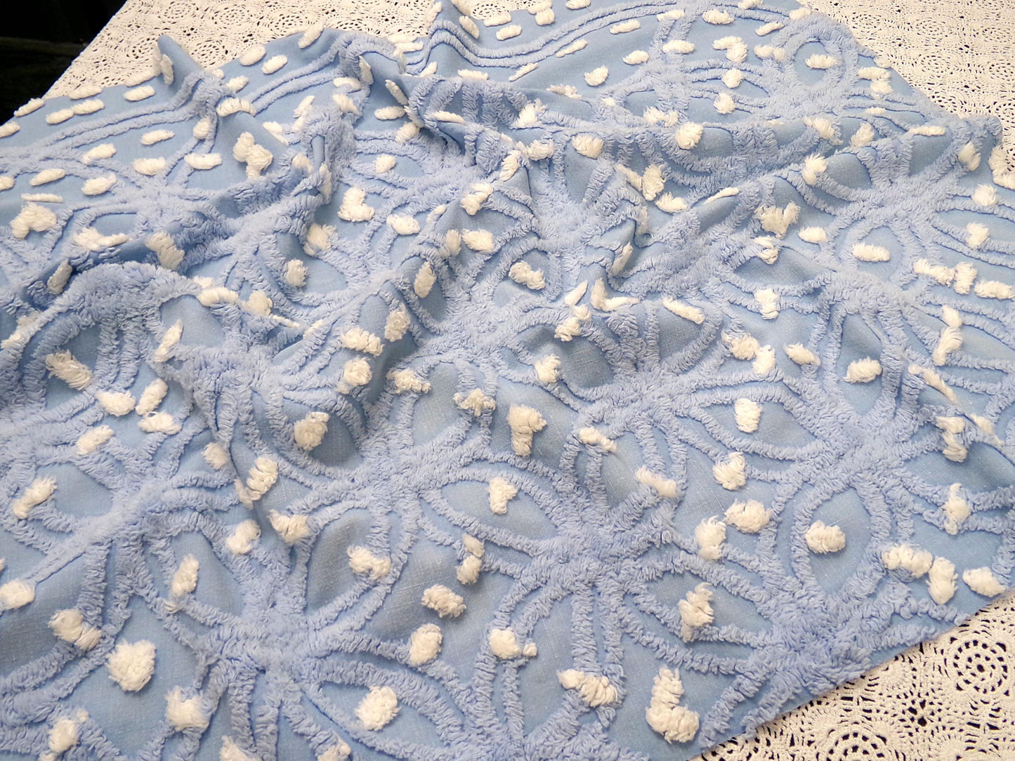 Starry Night Blue Vintage Chenille Fabric Geometric 20" x 24" piece