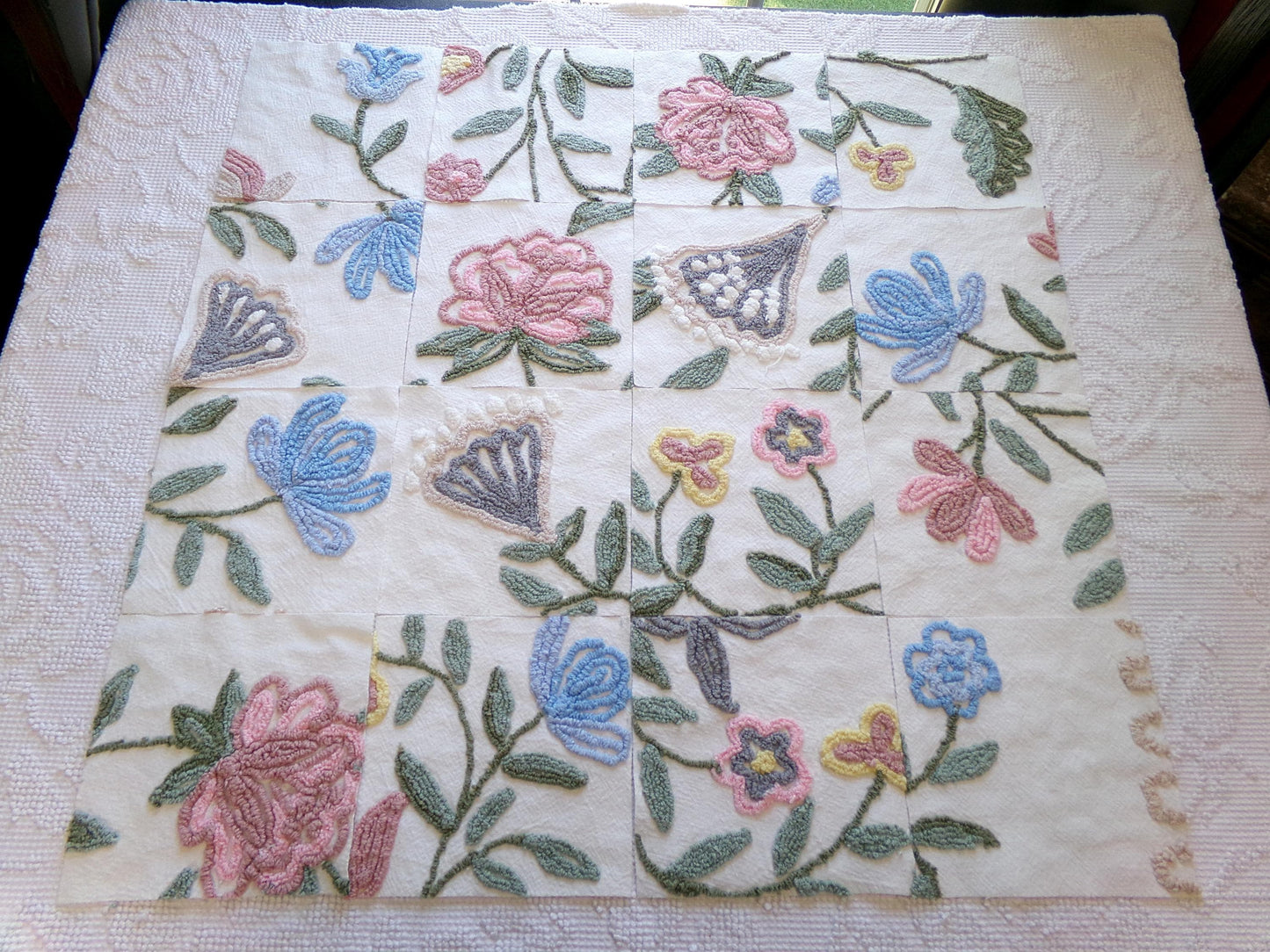 fantasy botanicals vintage chenille fabric squares, set of 16 natural floral 6" quilt blocks for crafts, sewing, diy pillow covers