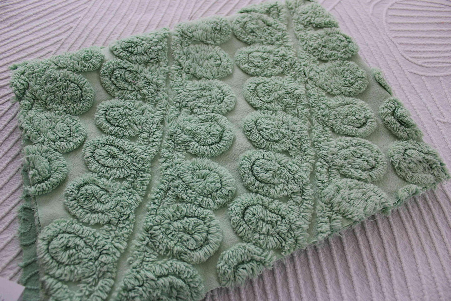Mint Green Ice Cream Vintage Chenille Fabric 18.5X22" curlicue swirl pattern