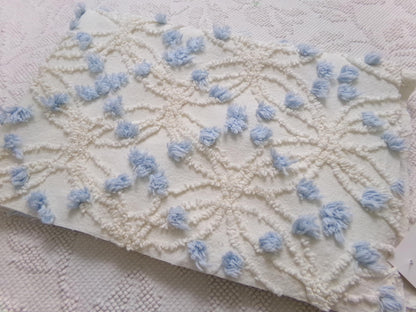 Coastal Style Vintage Chenille Bedspread Fabric, Delicate Wedding Rings & Sky Blue Dots, 18" x 25"