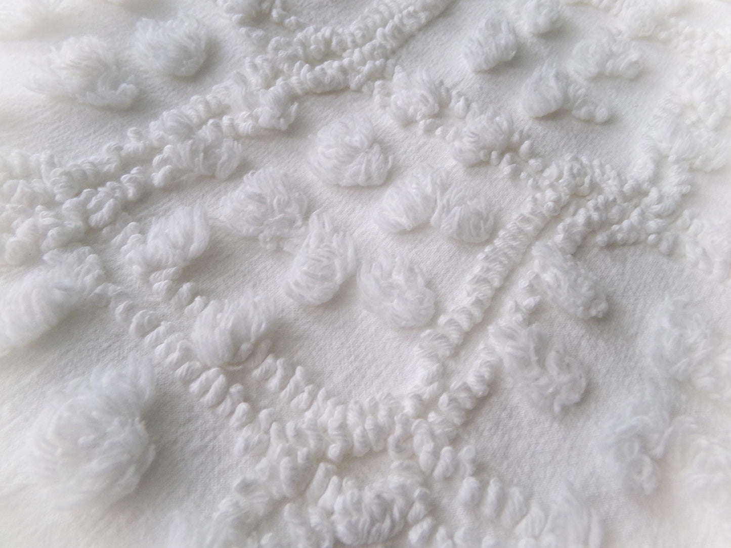 White Vintage Chenille Fabric: Tumbling Block Pops Geometric Design, 20" x 24" Piece Sewing & Quilt Material
