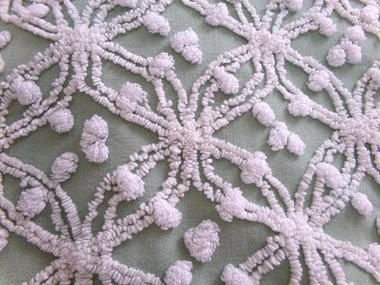 Grassy Sage Green Vintage Chenille Fabric in Wedding Ring Pop Raised Textured Design, 18" x 24" Piece Sewing & Quilt Material